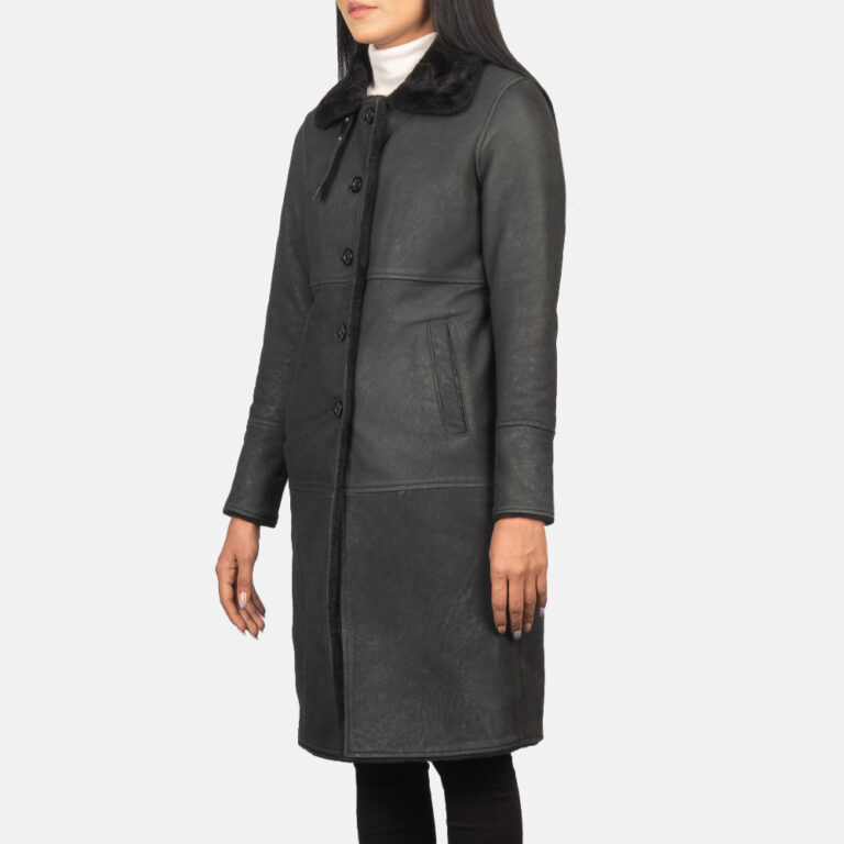 Womens Alina Shearling Black Leather Coat Side Pose-3-1725279192580